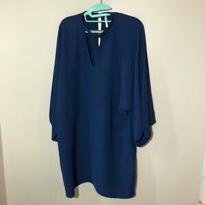 Amanda Uprichard womens L blue shift dress v neck long wide dramatic sleeves